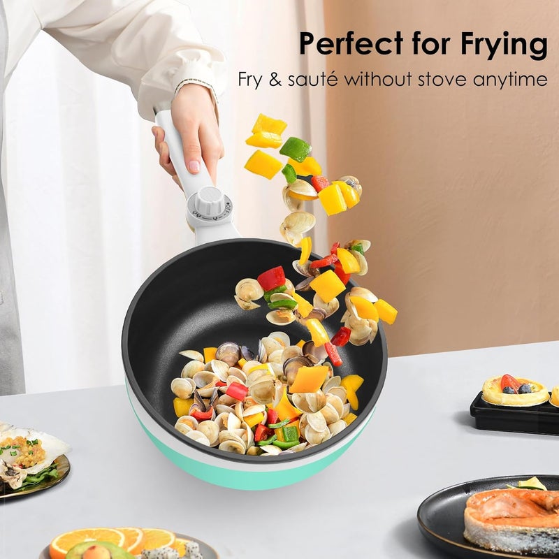 Audecook Hot Pot Electric, 1.7L Mini Electric Skillet Portable Nonstick Sauté Pan with Power Adjustment, Ramen Cooker Travel Multicooker for Steak/Soup/Egg/Oatmeal/Noodles (Tongs for Cooking Included) - Image 2